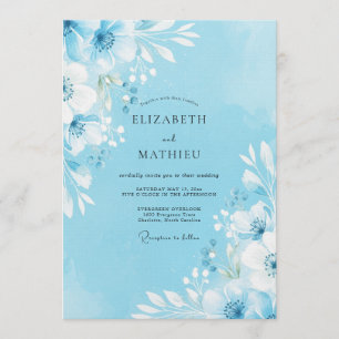 Invitación Boda Flor de Cielo Azul Pintada