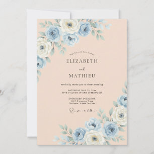 Invitación Boda Flor de Cielo Azul Polvoriento Pintado