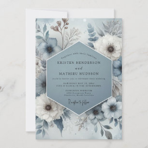 Invitación Boda Flor de Cielo Congelado de Azul Acero