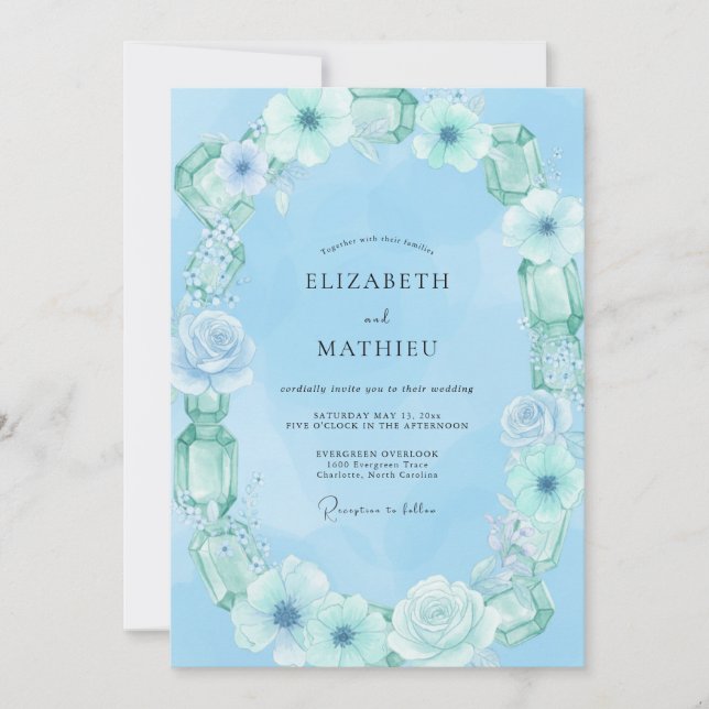Invitación Boda Flor de Cielo Menta (Anverso)