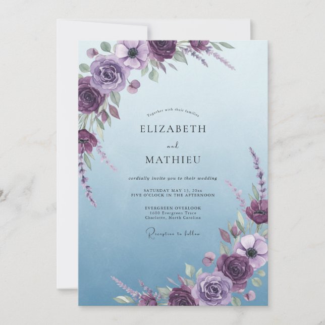 Invitación Boda Flor de Cielo Violeta (Anverso)