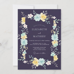 Invitación Boda Flor de Ciruela Celeste Acuática