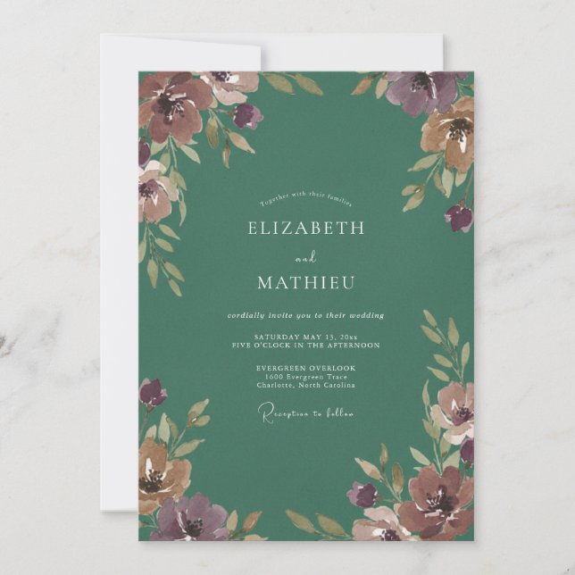 Invitación Boda Flor de Ciruela Dorada y Ocra (Anverso)