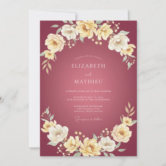Invitación Boda Flor de Ciruela Marfil (Anverso)
