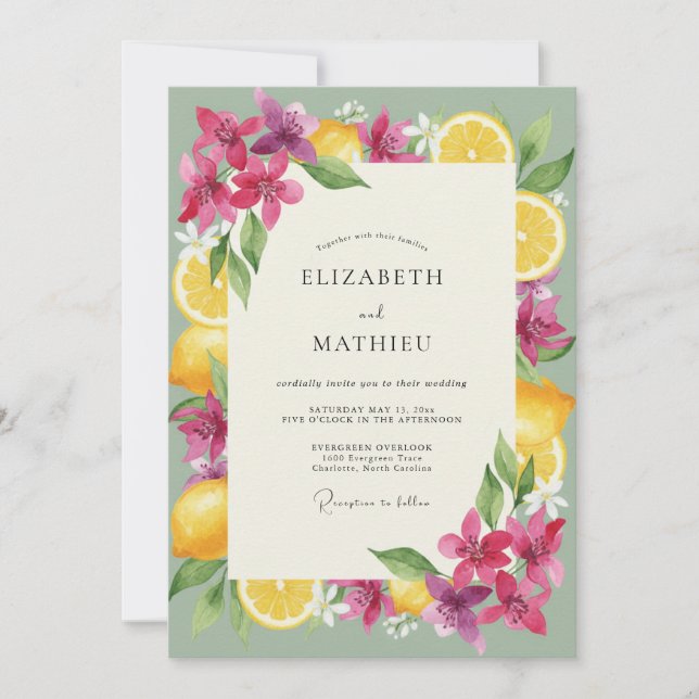 Invitación Boda Flor de Ciruela Rosa (Anverso)