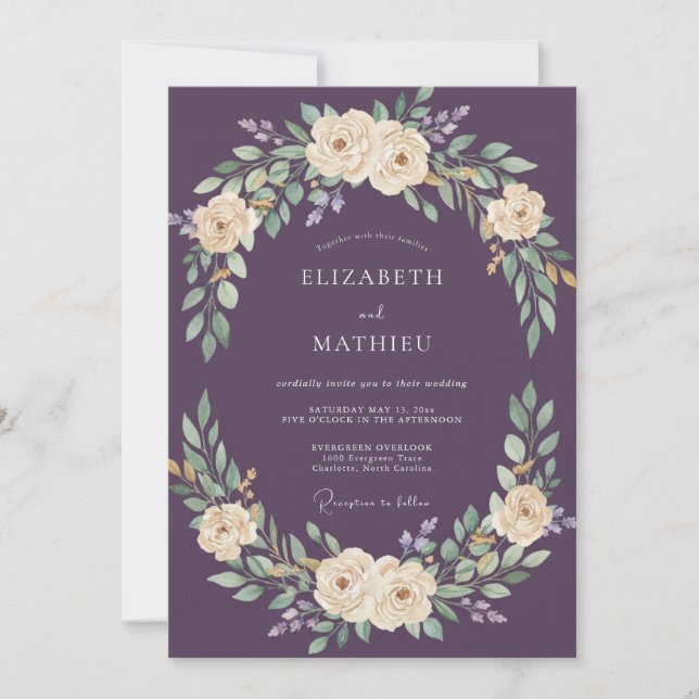 Invitación Boda Flor de Ciruela Verde (Anverso)