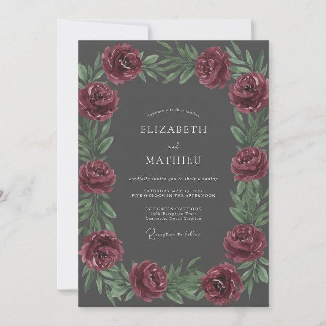 Invitación Boda Flor de Ciruelo Carbón (Anverso)