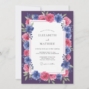 Invitación Boda Flor de Ciruelo Cobalto