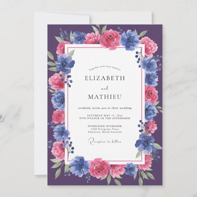 Invitación Boda Flor de Ciruelo Cobalto (Anverso)