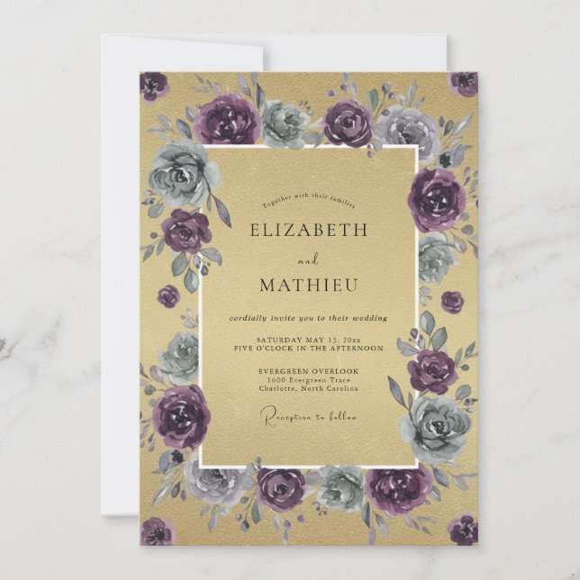 Invitación Boda Flor de Ciruelo Dorada (Anverso)