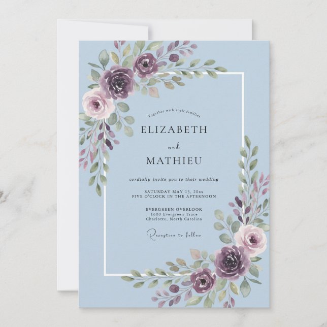 Invitación Boda Flor de Ciruelo Periwinkle (Anverso)