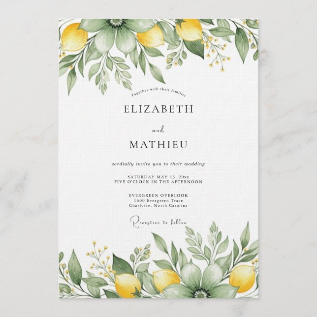 Invitación Boda Flor de Citrus Verde Salvia (Anverso)