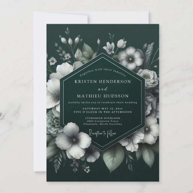 Invitación Boda Flor de Claroscuro Esmeralda (Anverso)
