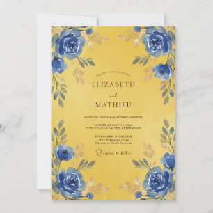 Invitación Boda Flor de Cobalto Dorado