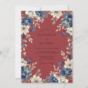Invitación Boda Flor de Cobalto Rubí