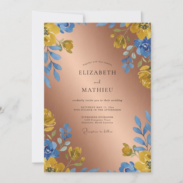 Invitación Boda Flor de Cobre Azure (Anverso)