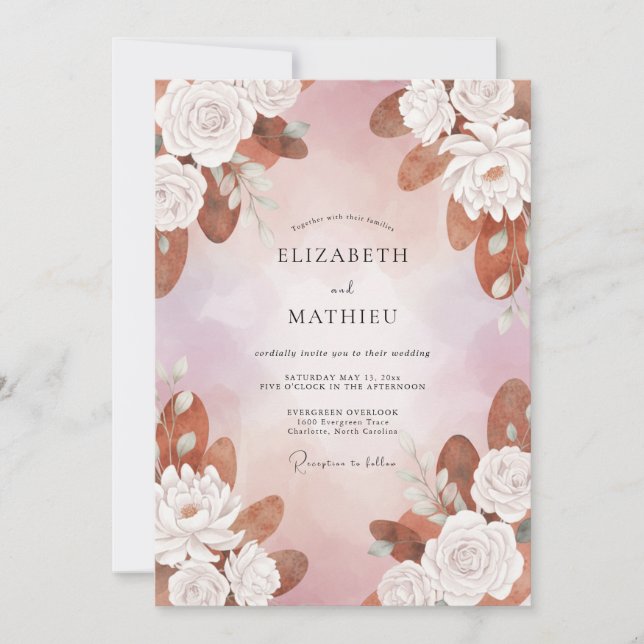 Invitación Boda Flor de Cobre Malva (Anverso)