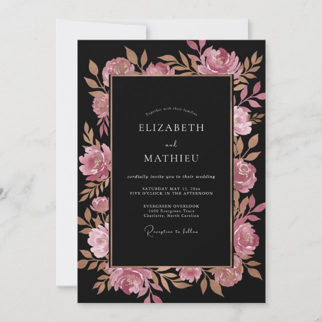 Invitación Boda Flor de Cobre Negro (Anverso)