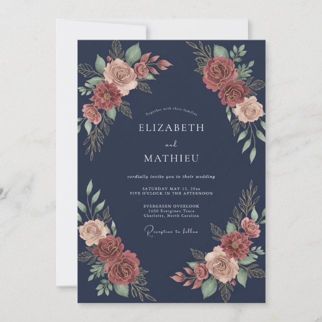 Invitación Boda Flor de Copper de Medianoche (Anverso)