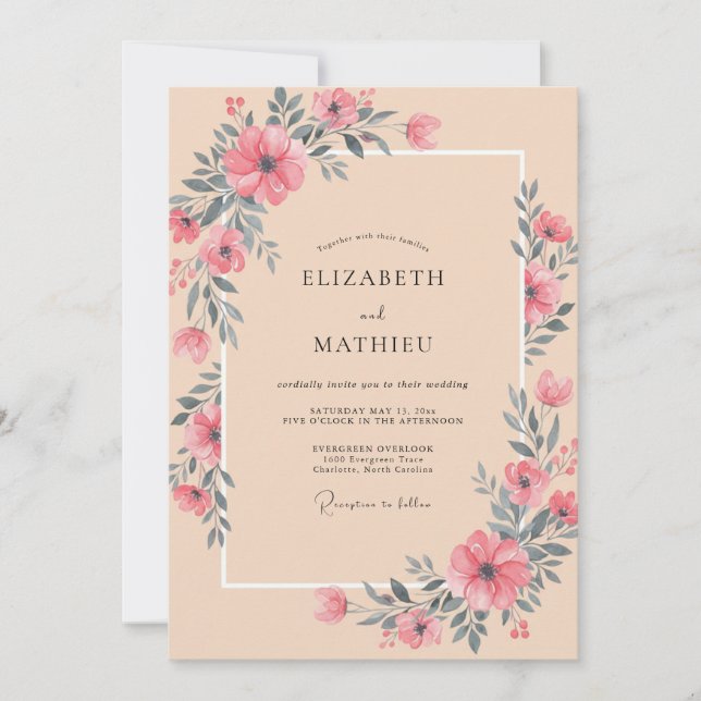 Invitación Boda Flor de Coral (Anverso)
