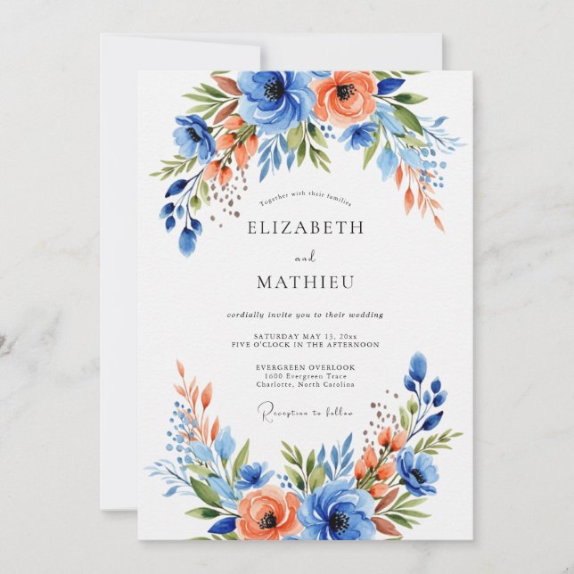 Invitación Boda Flor de Coral Azul (Anverso)
