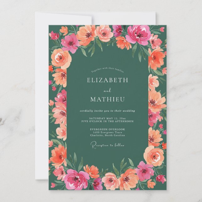 Invitación Boda Flor de Coral del Bosque (Anverso)