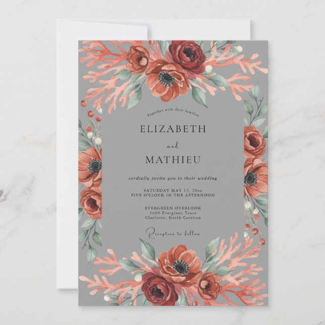 Invitación Boda Flor de Coral Etéreo (Anverso)