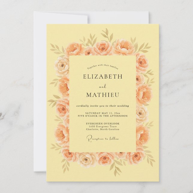 Invitación Boda Flor de Coral Melocotón (Anverso)