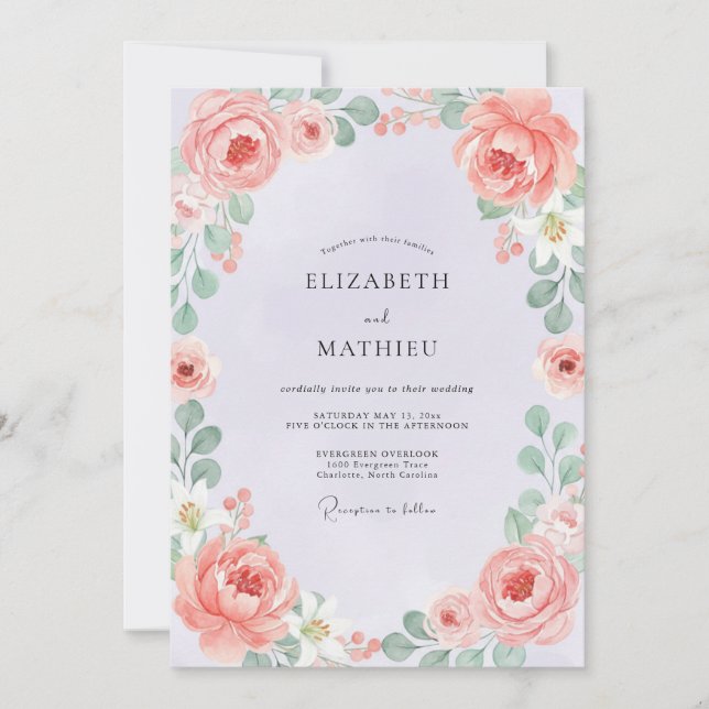 Invitación Boda Flor de Coral Melocotón (Anverso)