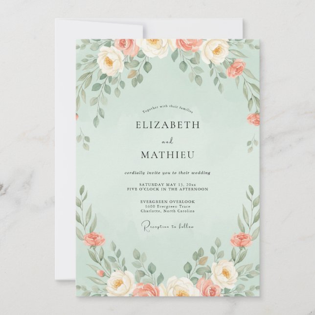 Invitación Boda Flor de Coral Mentolada (Anverso)
