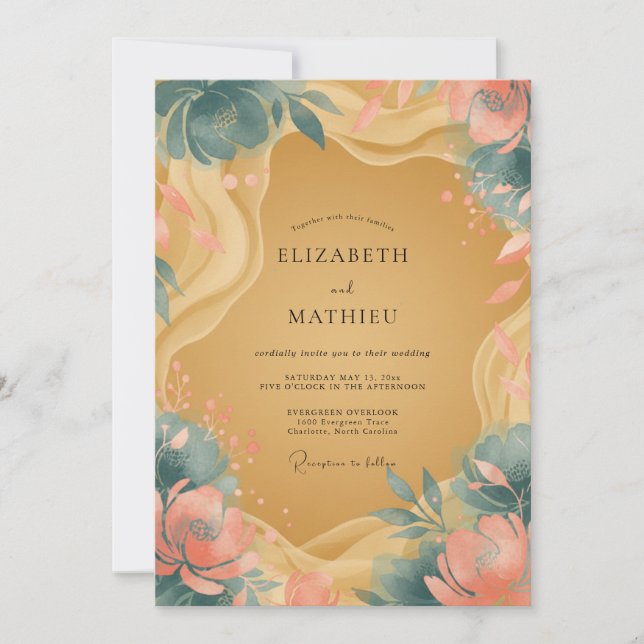 Invitación Boda Flor de Coral Ocre (Anverso)