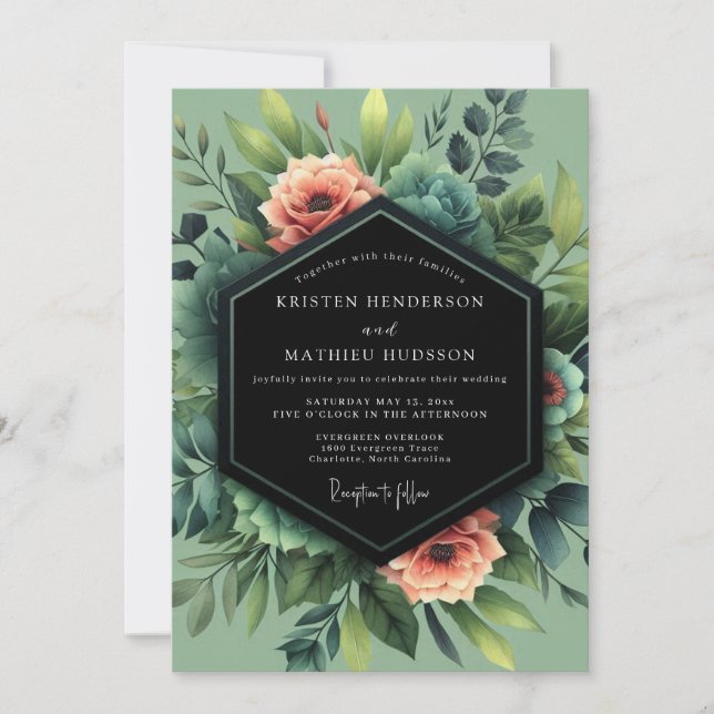 Invitación Boda Flor de Coral Salvia (Anverso)