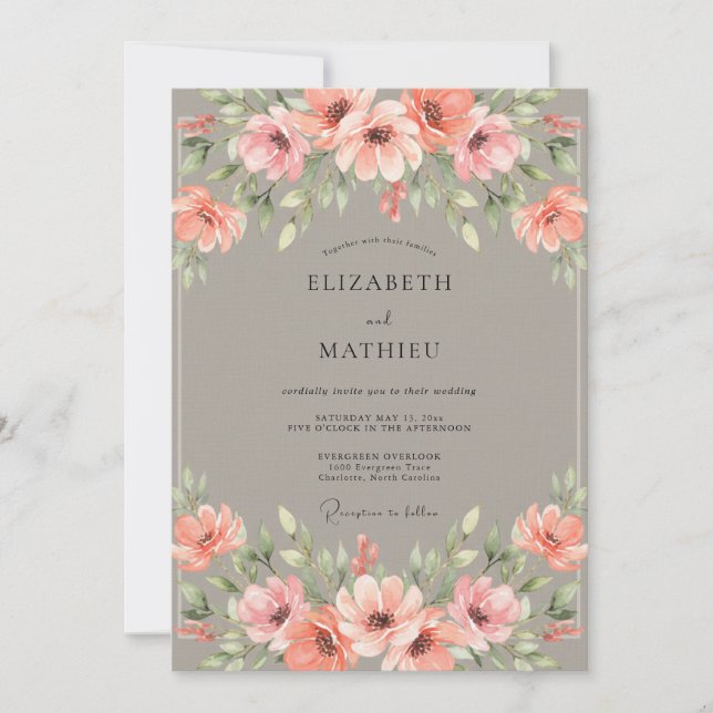 Invitación Boda Flor de Coral Taupe (Anverso)