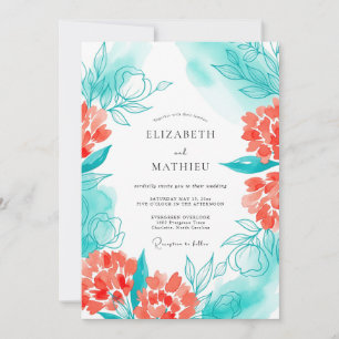 Invitación Boda Flor de Coral Teal