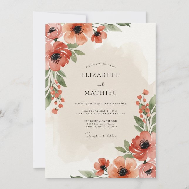 Invitación Boda Flor de Coral Verde (Anverso)