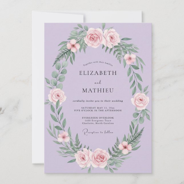 Invitación Boda Flor de Corona de Lavanda (Anverso)