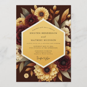 Invitación Boda Flor de Cosecha de Borgoña