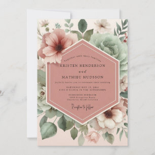 Invitación Boda Flor de Cosecha Rosa Polvorienta