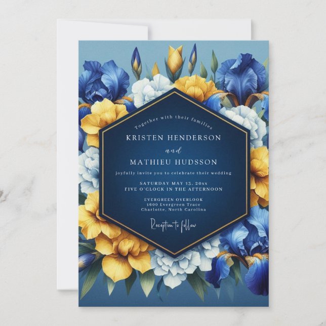 Invitación Boda Flor de Creciente Vibrante de Zafiro (Anverso)