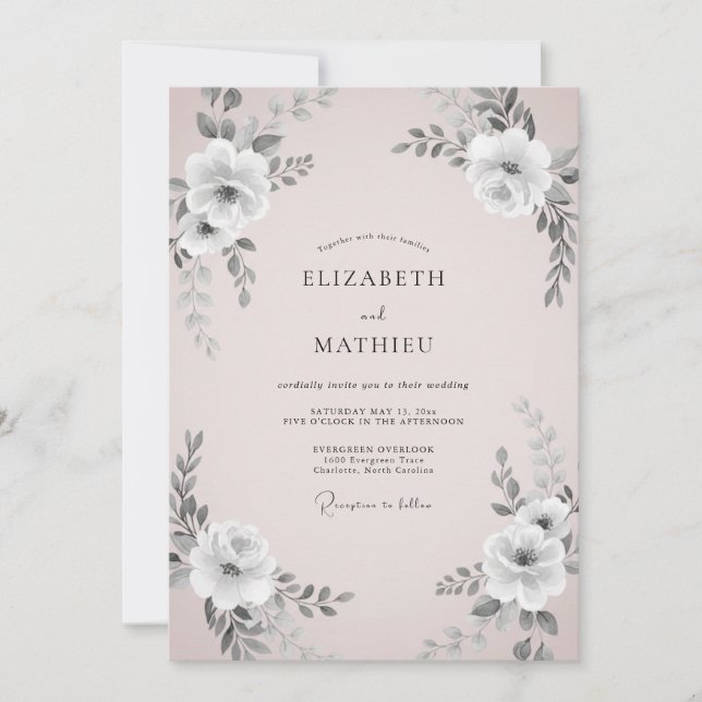 Invitación Boda Flor de Crecimiento Gris Champán (Anverso)