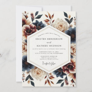 Invitación Boda Flor de Crecimiento Painterly Índigo