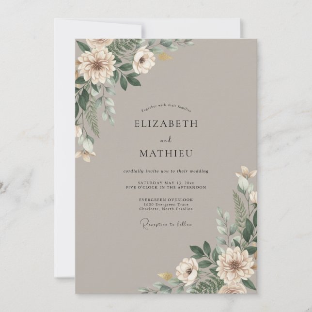 Invitación Boda Flor de Crema Beige (Anverso)