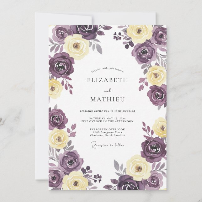 Invitación Boda Flor de Crema de Ciruela (Anverso)