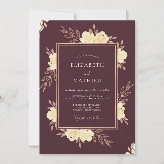 Invitación Boda Flor de Crema de Ciruela (Anverso)