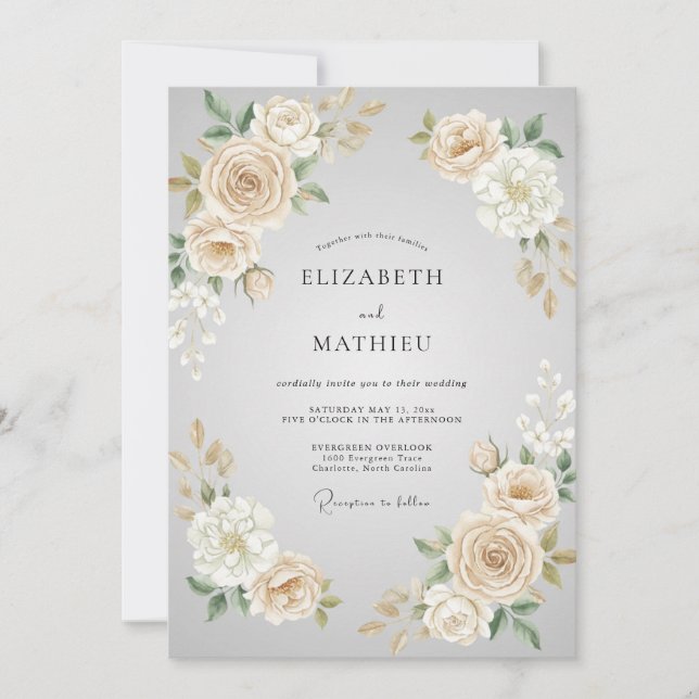 Invitación Boda Flor de Crema de Marfil (Anverso)