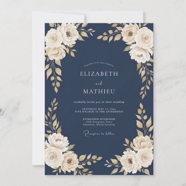 Invitación Boda Flor de Crema de Medianoche (Anverso)