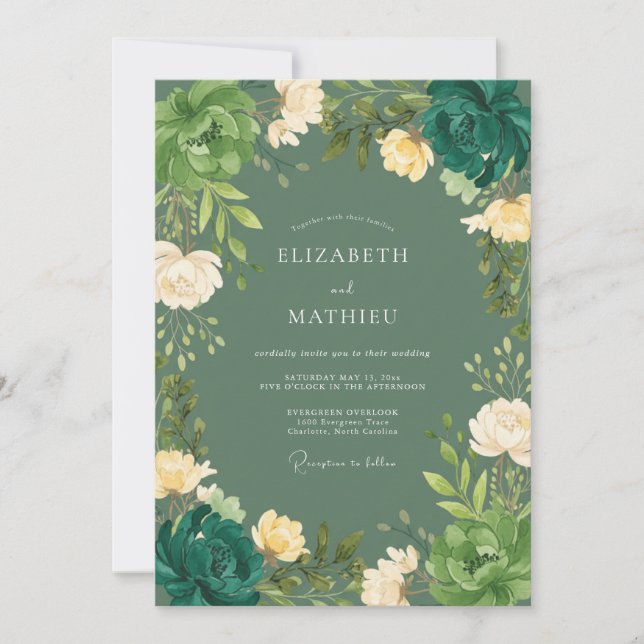 Invitación Boda Flor de Crema de Musgo (Anverso)