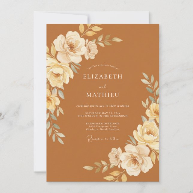 Invitación Boda Flor de Crema de Terracota (Anverso)