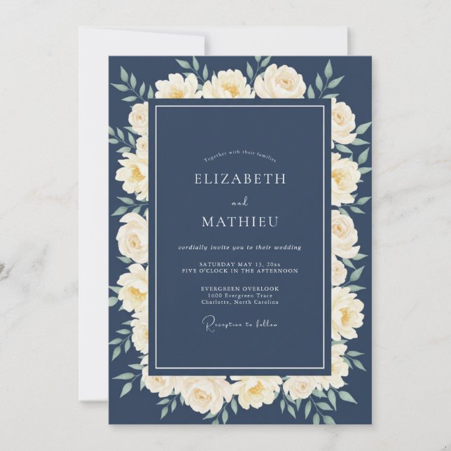 Invitación Boda Flor de Crema de Tinta (Anverso)