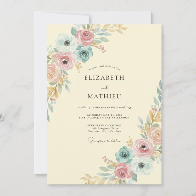Invitación Boda Flor de Crema Dorada (Anverso)